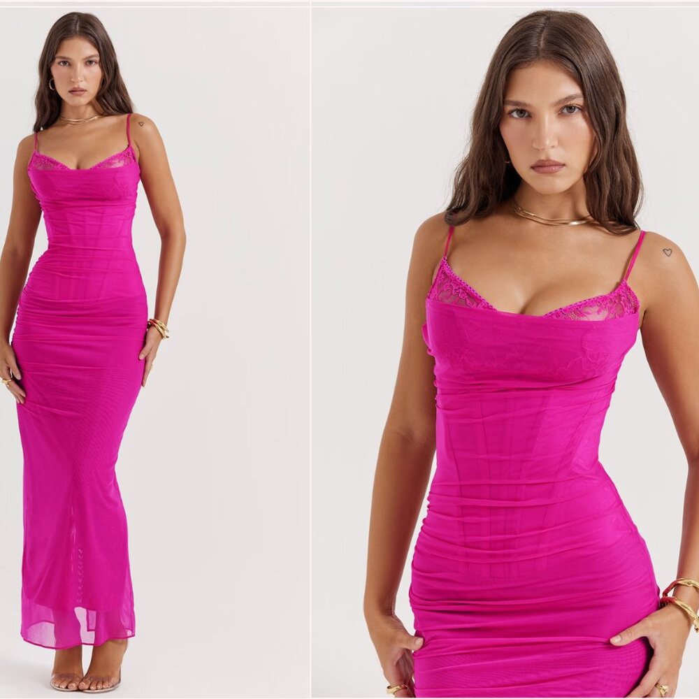 House of CB Nalini Dress Fuchsia Large A-C Cup
